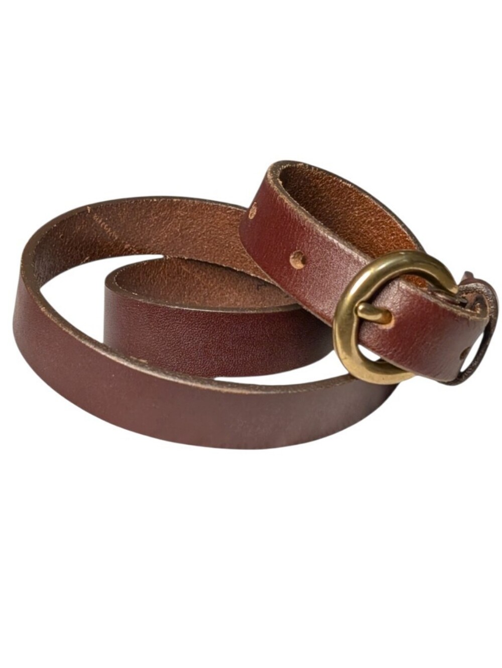 Vintage GAP Leather Belt Made in USA Brown Brass Round Buckle Minimalist Large
